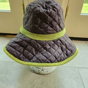 J. McLaughlin Reversible Bucket Hat Green Corduroy Brown Quilted S/XS Fall